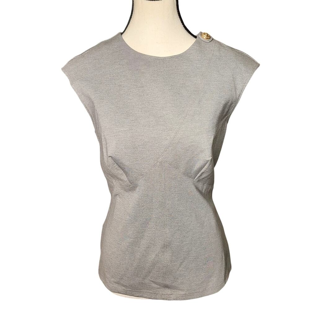 Karen Millen Light Gray Cap Sleeve Top with Shoulder Button